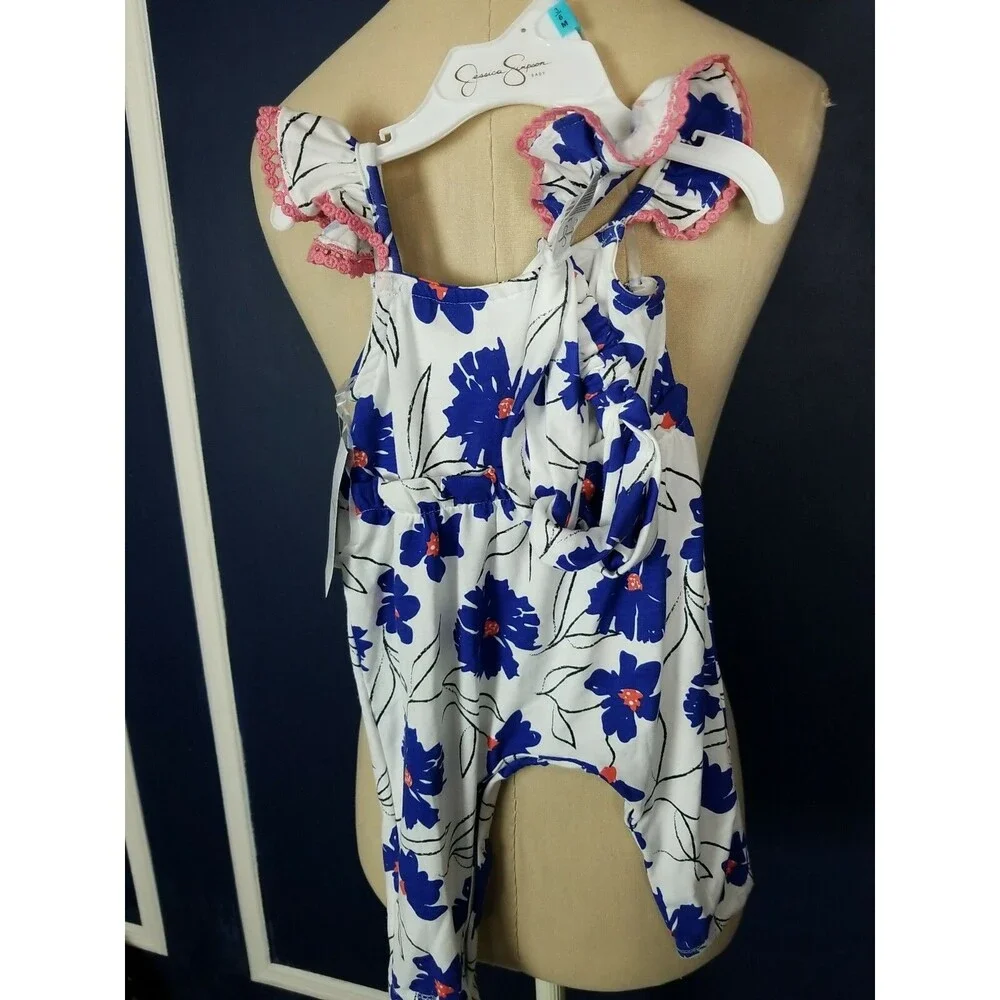 Jessica Simpson Infant Girls Blue Floral Sleeveless  Romper & Headband NWT3-6M